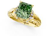 Yellow gold Fancy Green Radiant  Solitaire Filigree Engagement Ring with Halo and Prong Setting_47