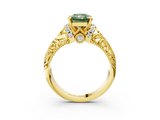 Yellow gold Fancy Green Radiant  Solitaire Filigree Engagement Ring with Halo and Prong Setting_49
