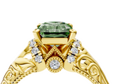 Yellow gold Fancy Green Radiant  Solitaire Filigree Engagement Ring with Halo and Prong Setting_50