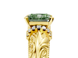 Yellow gold Fancy Green Radiant  Solitaire Filigree Engagement Ring with Halo and Prong Setting_51
