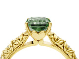 Yellow gold Fancy Green Radiant  Solitaire Floral Milgrain Engagement Ring_35