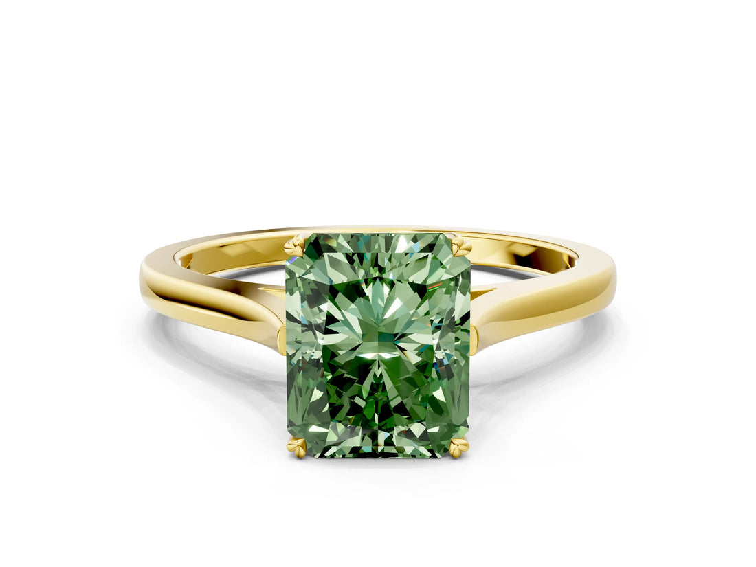 Yellow gold Fancy Green Radiant  Solitaire Heart Prong Engagement Ring with Tapered Band_49
