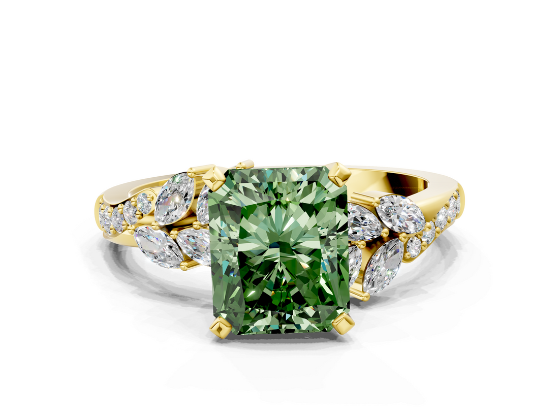 Yellow gold Fancy Green Radiant  Solitaire Marquise Twist Band with Six-Prong Setting_59