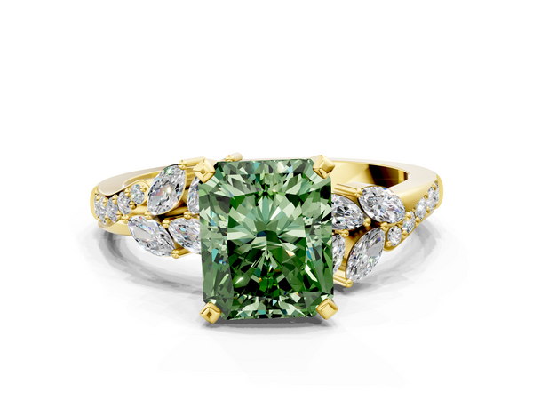 Yellow gold Fancy Green Radiant  Solitaire Marquise Twist Band with Six-Prong Setting