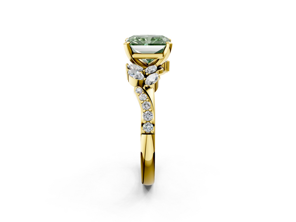 Yellow gold Fancy Green Radiant  Solitaire Marquise Twist Band with Six-Prong Setting