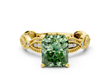 Yellow gold Fancy Green Radiant  Solitaire Milgrain Diamond Engagement Ring with Bezel and Marquise Band_126