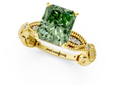 Yellow gold Fancy Green Radiant  Solitaire Milgrain Diamond Engagement Ring with Bezel and Marquise Band_127