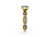 Yellow gold Fancy Green Radiant  Solitaire Milgrain Diamond Engagement Ring with Bezel and Marquise Band_128