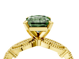 Yellow gold Fancy Green Radiant  Solitaire Milgrain Diamond Engagement Ring with Bezel and Marquise Band_130