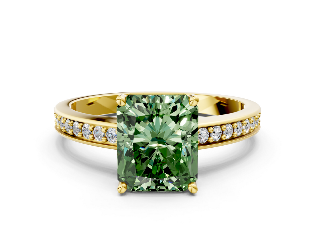 Yellow gold Fancy Green Radiant  Solitaire Pavé Band Prong Setting Ring_37