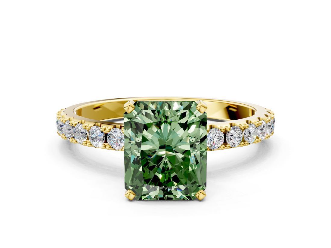 Yellow gold Fancy Green Radiant  Solitaire Pavé Band with Four-Prong Setting_139