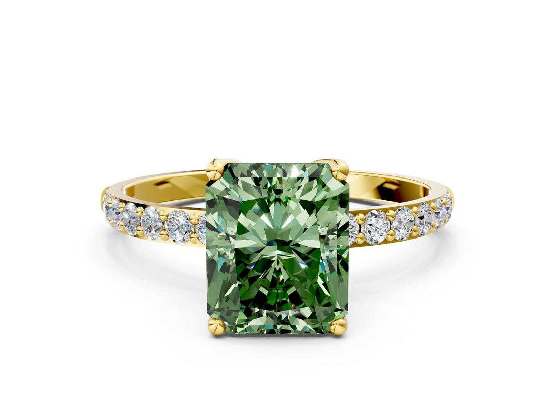 Yellow gold Fancy Green Radiant  Solitaire Pavé Diamond Engagement Ring with Four-Prong Setting_42