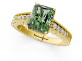 Yellow gold Fancy Green Radiant  Solitaire Pavé Diamond Milgrain Engagement Ring with Four-Prong Setting_4