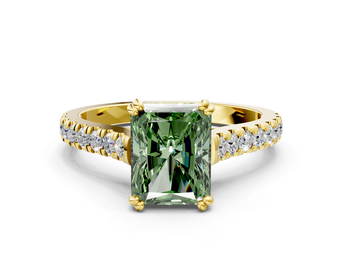 Yellow gold Fancy Green Radiant  Solitaire Pave Diamond Engagement Ring with Prong Setting_20