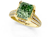 Yellow gold Fancy Green Radiant  Solitaire Pave Split Shank Ring with Four-Prong Setting_82
