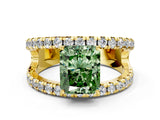 Yellow gold Fancy Green Radiant  Solitaire Split Shank Pave Diamond Ring_50