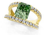 Yellow gold Fancy Green Radiant  Solitaire Split Shank Pave Diamond Ring_51