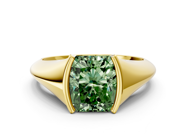 Yellow gold Fancy Green Radiant  Solitaire Tension Set Diamond Ring