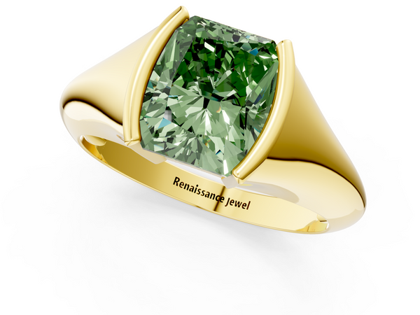 Yellow gold Fancy Green Radiant  Solitaire Tension Set Diamond Ring