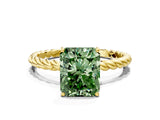 Yellow gold Fancy Green Radiant  Solitaire Twist Band Ring with Four-Prong Setting_67