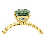Yellow gold Fancy Green Radiant  Solitaire Twist Band Ring with Four-Prong Setting_71