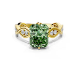 Yellow gold Fancy Green Radiant  Solitaire Twist Band with Leaf Prong Setting 1