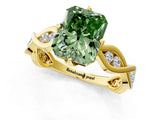Yellow gold Fancy Green Radiant  Solitaire Twist Band with Leaf Prong Setting 2