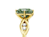 Yellow gold Fancy Green Radiant  Solitaire Twist Band with Leaf Prong Setting