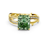 Yellow gold Fancy Green Radiant  Solitaire Twist Band with Pavé Accents and Four-Prong Setting_25