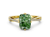Yellow gold Fancy Green Radiant  Solitaire Twist Band with Pavé Diamonds and Four-Prong Setting_53
