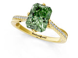 Yellow gold Fancy Green Radiant  Solitaire Twist Band with Pavé Diamonds and Four-Prong Setting_54
