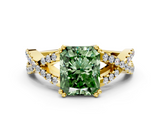 Yellow gold Fancy Green Radiant  Solitaire Twist Band with Pavé Setting and Four-Prong Setting_31