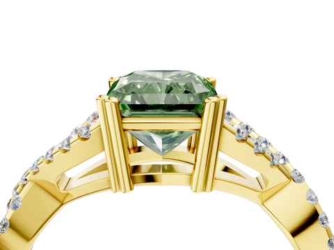 Yellow gold Fancy Green Radiant  Solitaire Twist Band with Pavé Setting and Four-Prong Setting_35