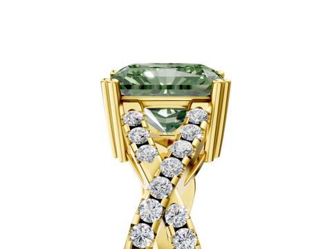 Yellow gold Fancy Green Radiant  Solitaire Twist Band with Pavé Setting and Four-Prong Setting_36