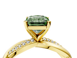 Yellow gold Fancy Green Radiant  Solitaire Twist Band with Pave Prong Setting_44