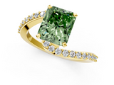 Yellow gold Fancy Green Radiant  Solitaire Twist Band with Pave Set Diamonds and Four-Prong Setting_110