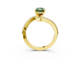 Yellow gold Fancy Green Radiant  Solitaire Twist Band with Pave Set Diamonds and Four-Prong Setting_112