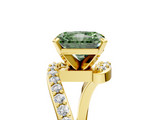 Yellow gold Fancy Green Radiant  Solitaire Twist Band with Pave Set Diamonds and Four-Prong Setting_114
