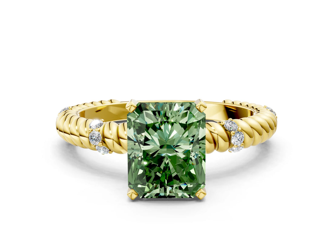 Yellow gold Fancy Green Radiant  Solitaire Twisted Band Prong Set Engagement Ring_60