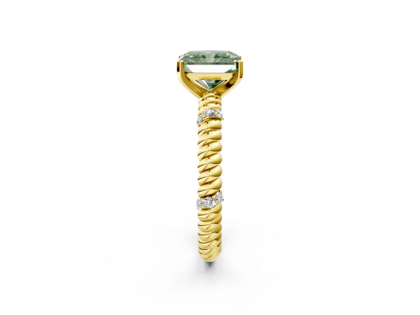 Yellow gold Fancy Green Radiant  Solitaire Twisted Band Prong Set Engagement Ring