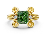 Yellow gold Fancy Green Radiant  Solitaire Twisted Band Scroll Prong Ring_3