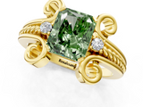 Yellow gold Fancy Green Radiant  Solitaire Twisted Band Scroll Prong Ring_4