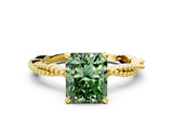 Yellow gold Fancy Green Radiant  Solitaire Twisted Band with Bead Prong Setting_359