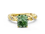 Yellow gold Fancy Green Radiant  Solitaire Twisted Band with Pavé Accents and Four-Prong Setting_3