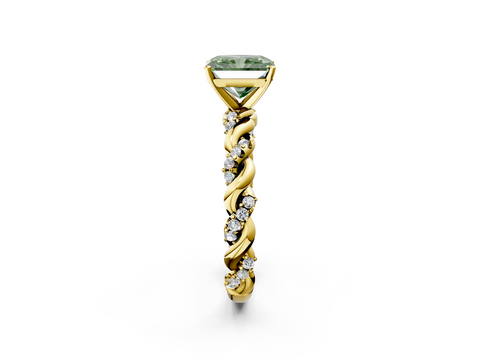 Yellow gold Fancy Green Radiant  Solitaire Twisted Band with Pavé Accents and Four-Prong Setting_5