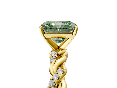 Yellow gold Fancy Green Radiant  Solitaire Twisted Band with Pavé Accents and Four-Prong Setting_8