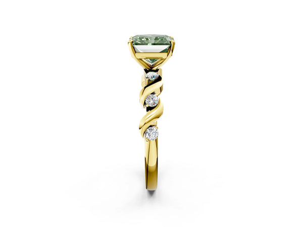 Yellow gold Fancy Green Radiant  Solitaire Twisted Band with Prong Setting