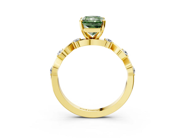 Yellow gold Fancy Green Radiant  Solitaire Twisted Band with Prong Setting