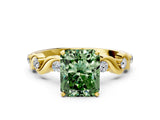 Yellow gold Fancy Green Radiant  Solitaire Twisted Band with Prong Setting