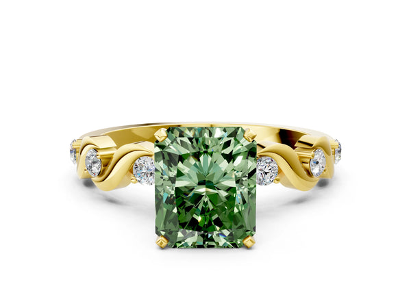 Yellow gold Fancy Green Radiant  Solitaire Twisted Band with Prong Setting